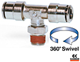 C6430 Series Male National Pipe Thread (NPT) Branch Swivel Tee Fittings with Coated Threads